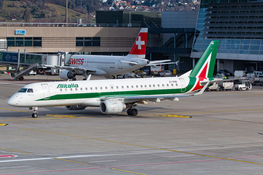 Alitalia Embraer E195 Airplane At Zurich