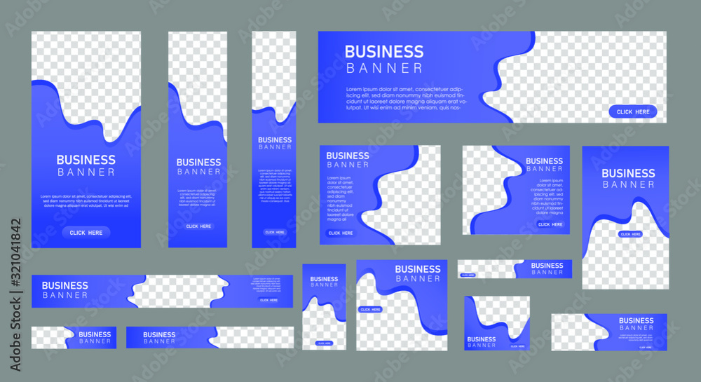 Poster set of creative web banners in standard size with a place for photos. vertical, horizontal and squar