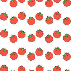 Seamless pattern with red tomatoes on white background for fabric, textile, clothes, tablecloth and other things. Vector image.