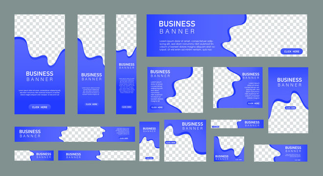 set of creative web banners in standard size with a place for photos. Vertical, horizontal and square template with Gradient blue color. vector illustration EPS 10