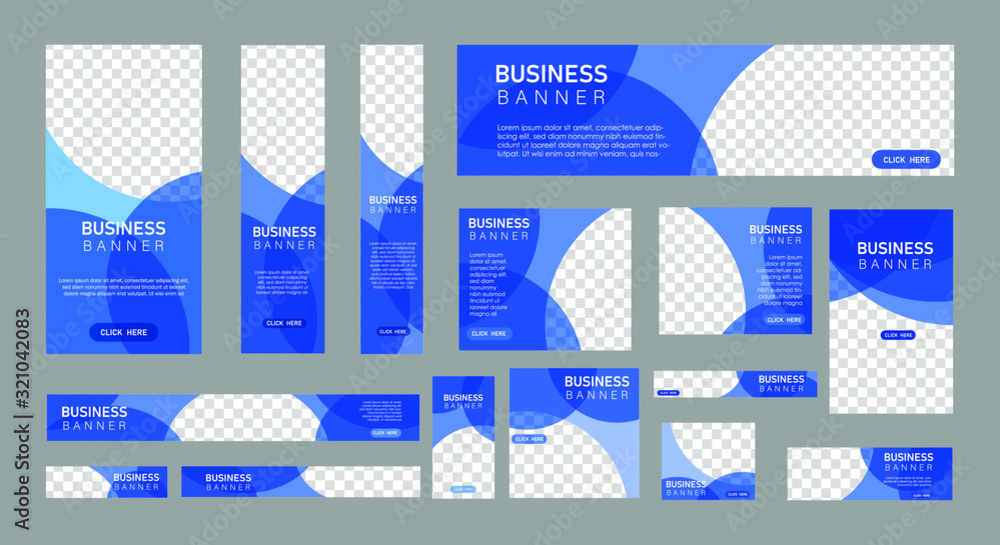 Poster set of creative web banners in standard size with a place for photos. vertical, horizontal and squar