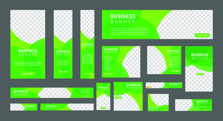 set of creative web banners in standard size with a place for photos. Vertical, horizontal and square template with green color. vector illustration EPS 10