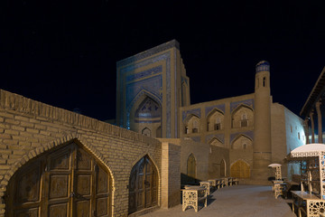 Night view of the old part of the city of Khiva , Ichan-Kala, Uzbekistan