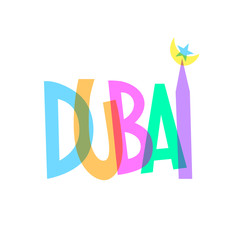 bright color inscription of the name of the Arab Emirate Dubai