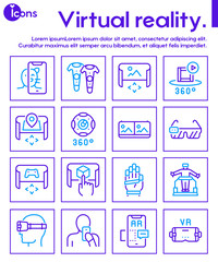 Virtual and augmented reality color linear vector icons set