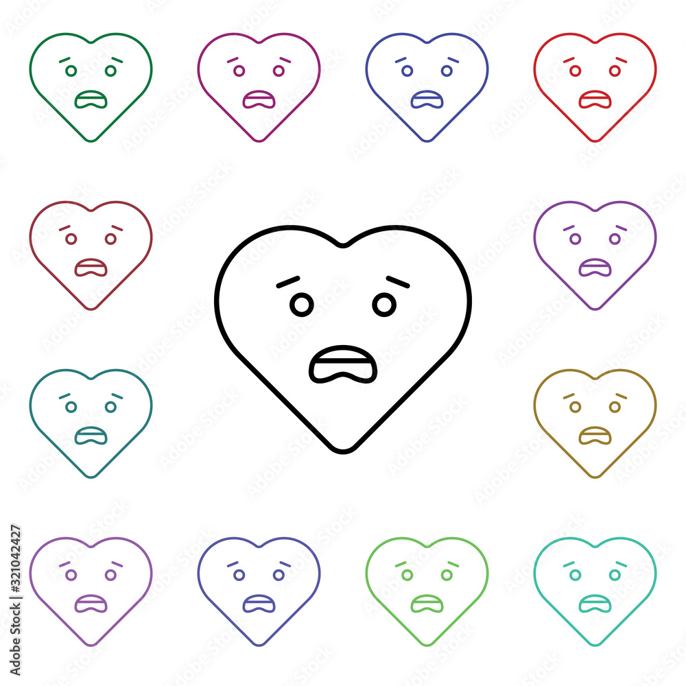 Poster confuse emoji multi color style icon. simple thin line, outline vector of heart emotions icons for u