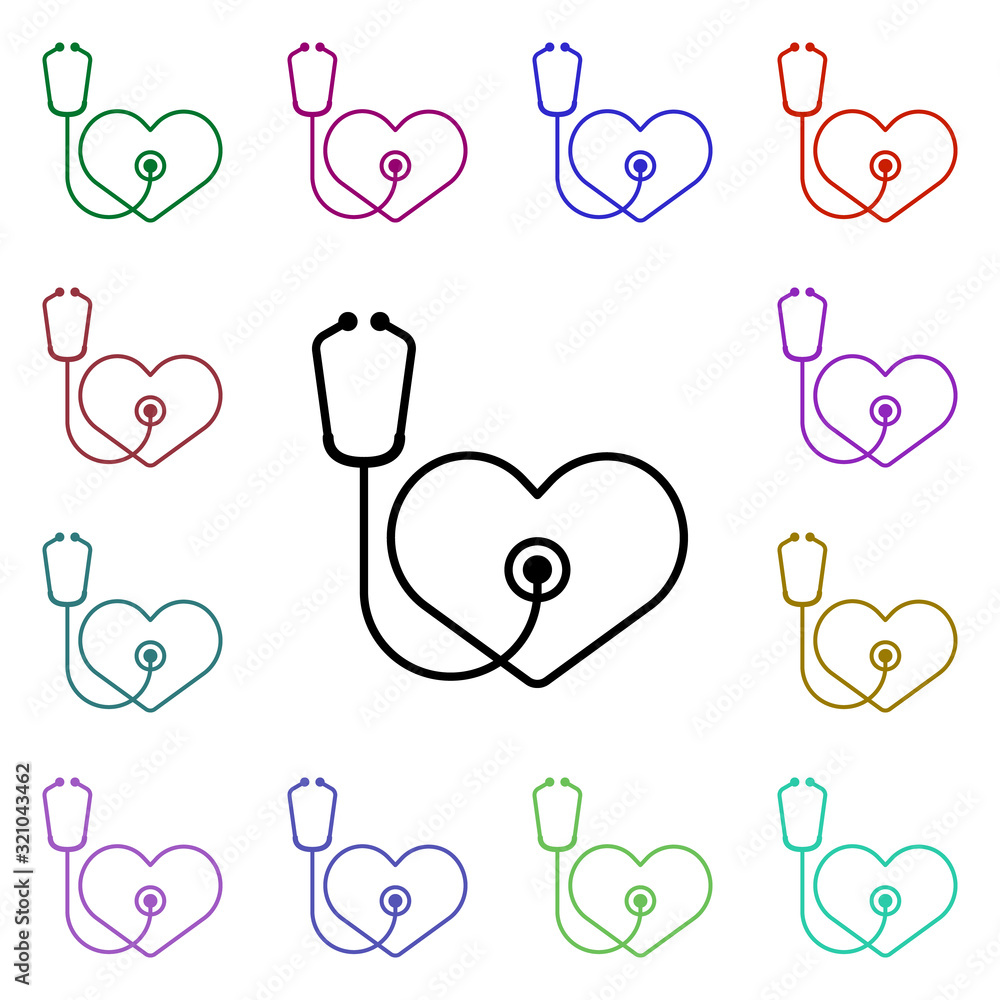 Poster heart endoscope multi color style icon. simple thin line, outline vector of heartbeat icons for ui a