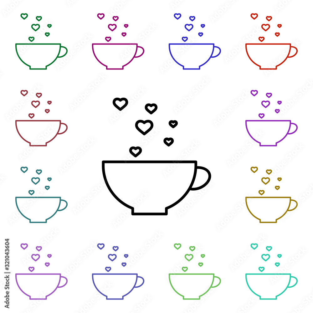 Poster cup with heart bubbles multi color style icon. simple thin line, outline vector of heartbeat icons f