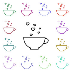 Cup with heart bubbles multi color style icon. Simple thin line, outline vector of heartbeat icons for ui and ux, website or mobile application