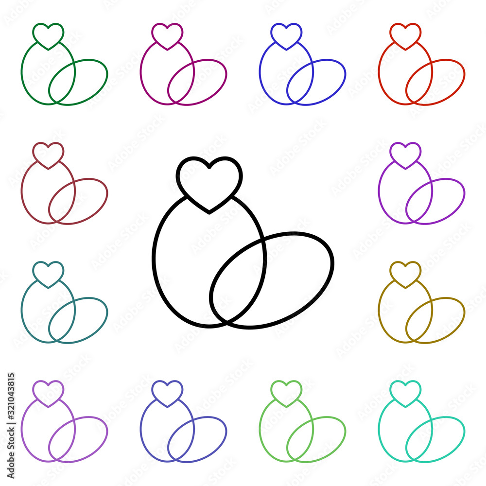 Poster wedding rings with heart multi color style icon. simple thin line, outline vector of heartbeat icons