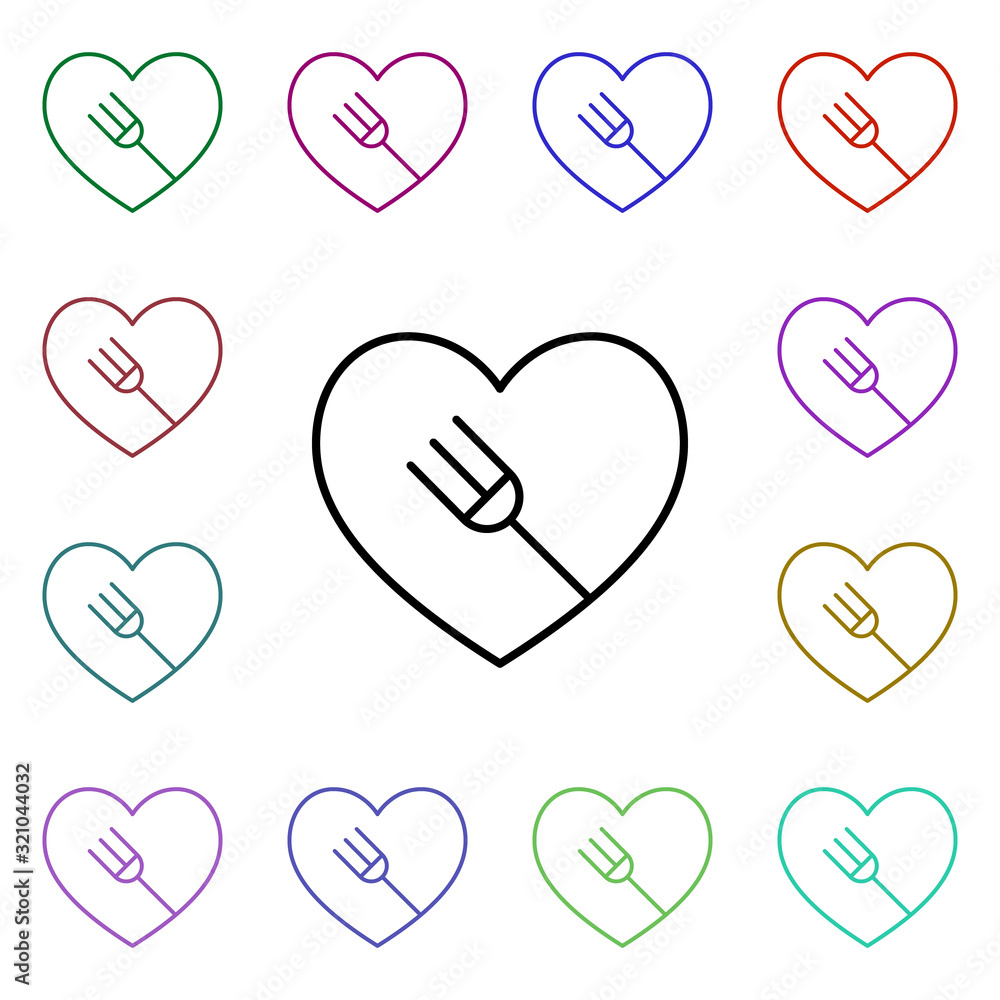 Poster heart and fork inside multi color style icon. simple thin line, outline vector of heartbeat icons fo