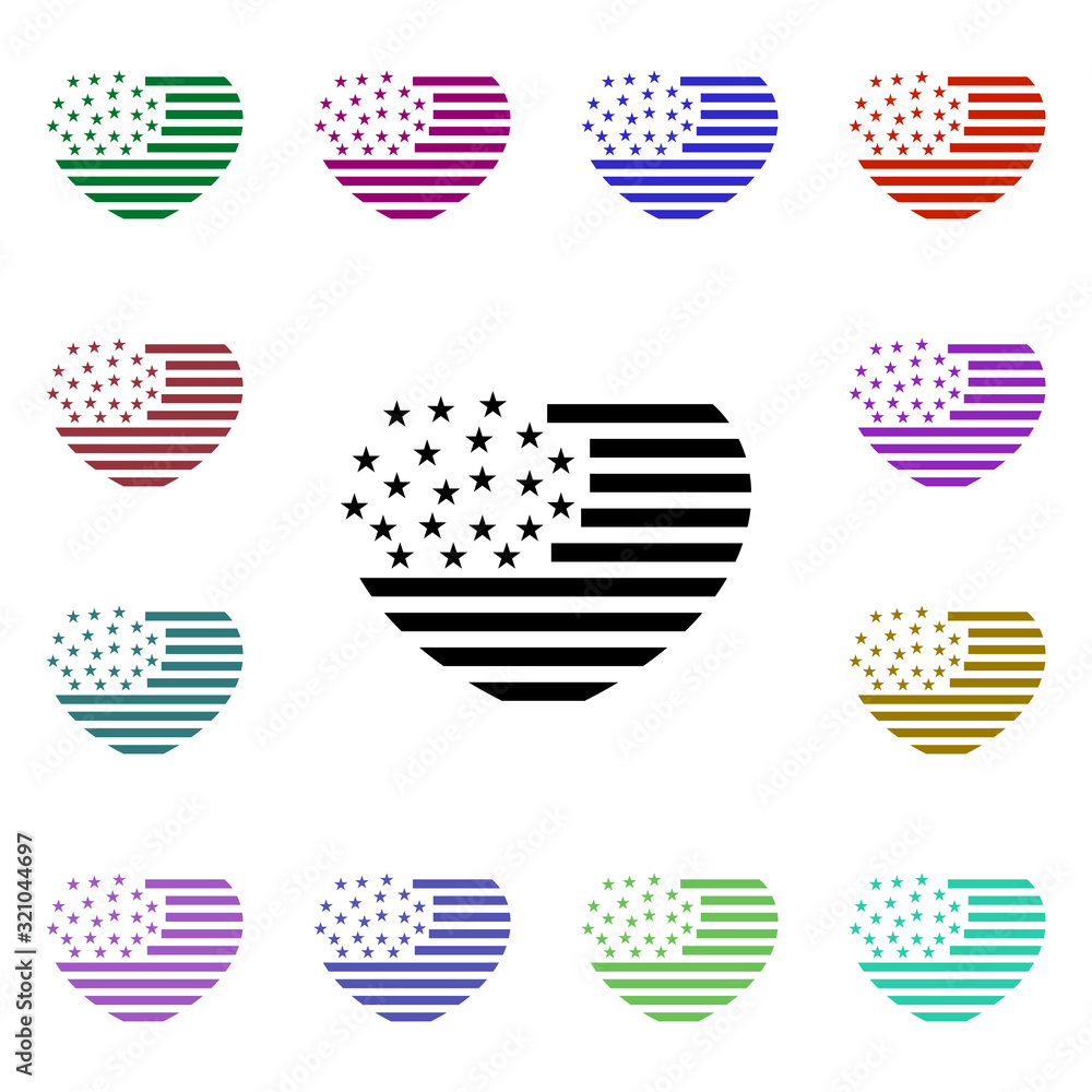Poster Heart flag of usa multi color style icon. Simple thin line, outline vector of heartbeat icons for ui and ux, website or mobile application
