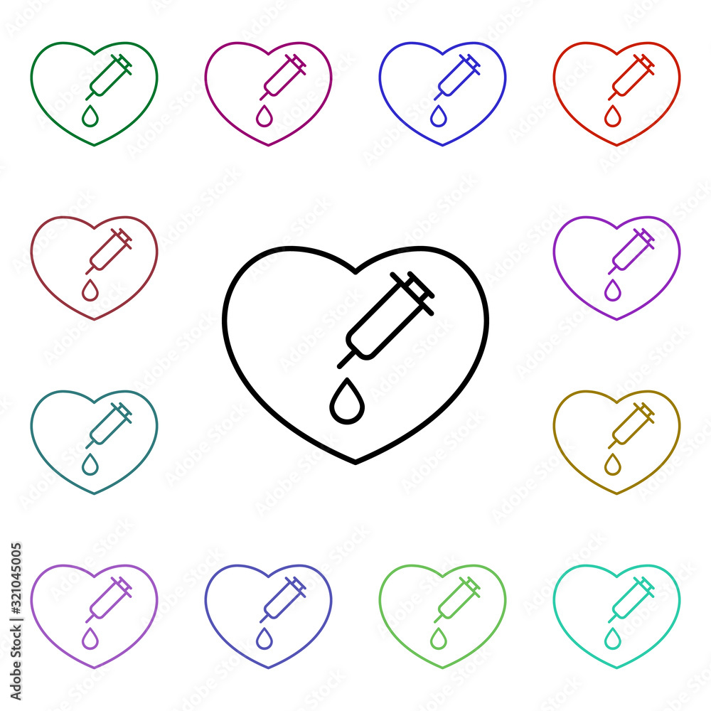Poster syringe with drug for heart multi color style icon. simple thin line, outline vector of heartbeat ic