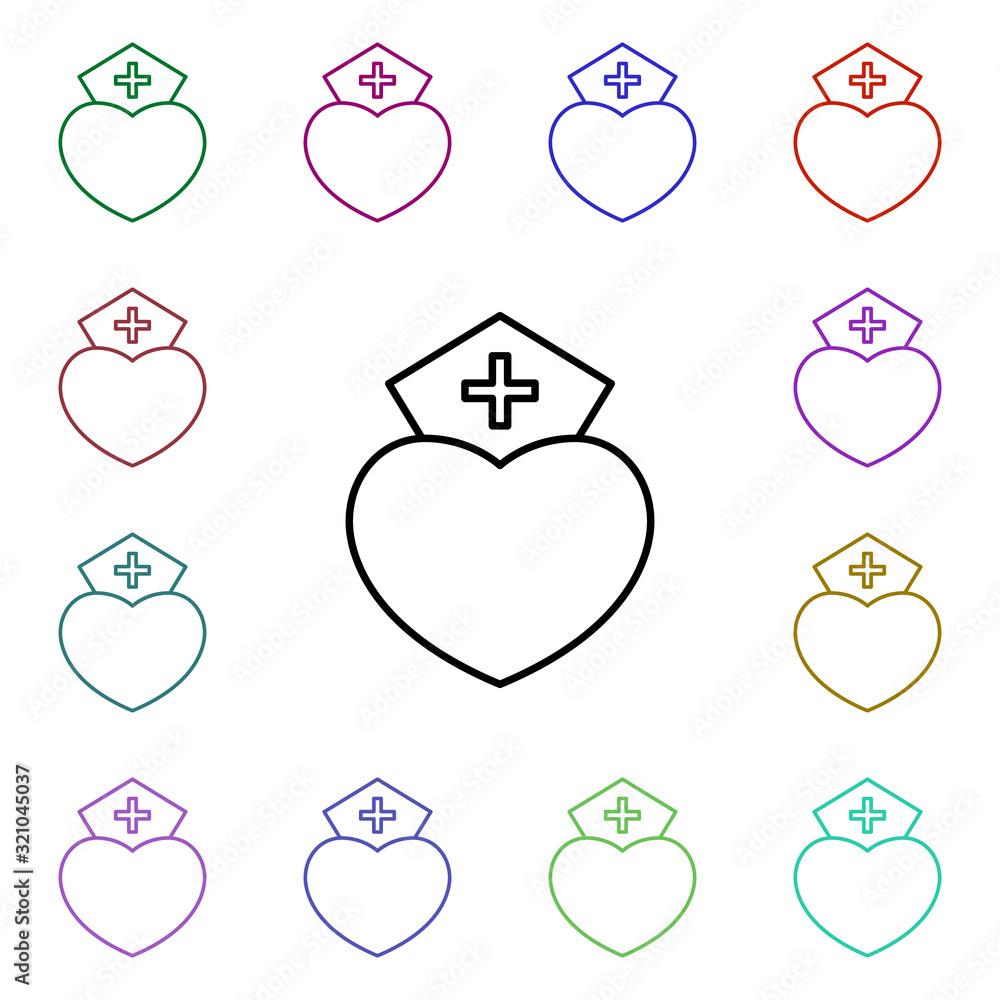 Poster nurse heart multi color style icon. simple thin line, outline vector of heartbeat icons for ui and u