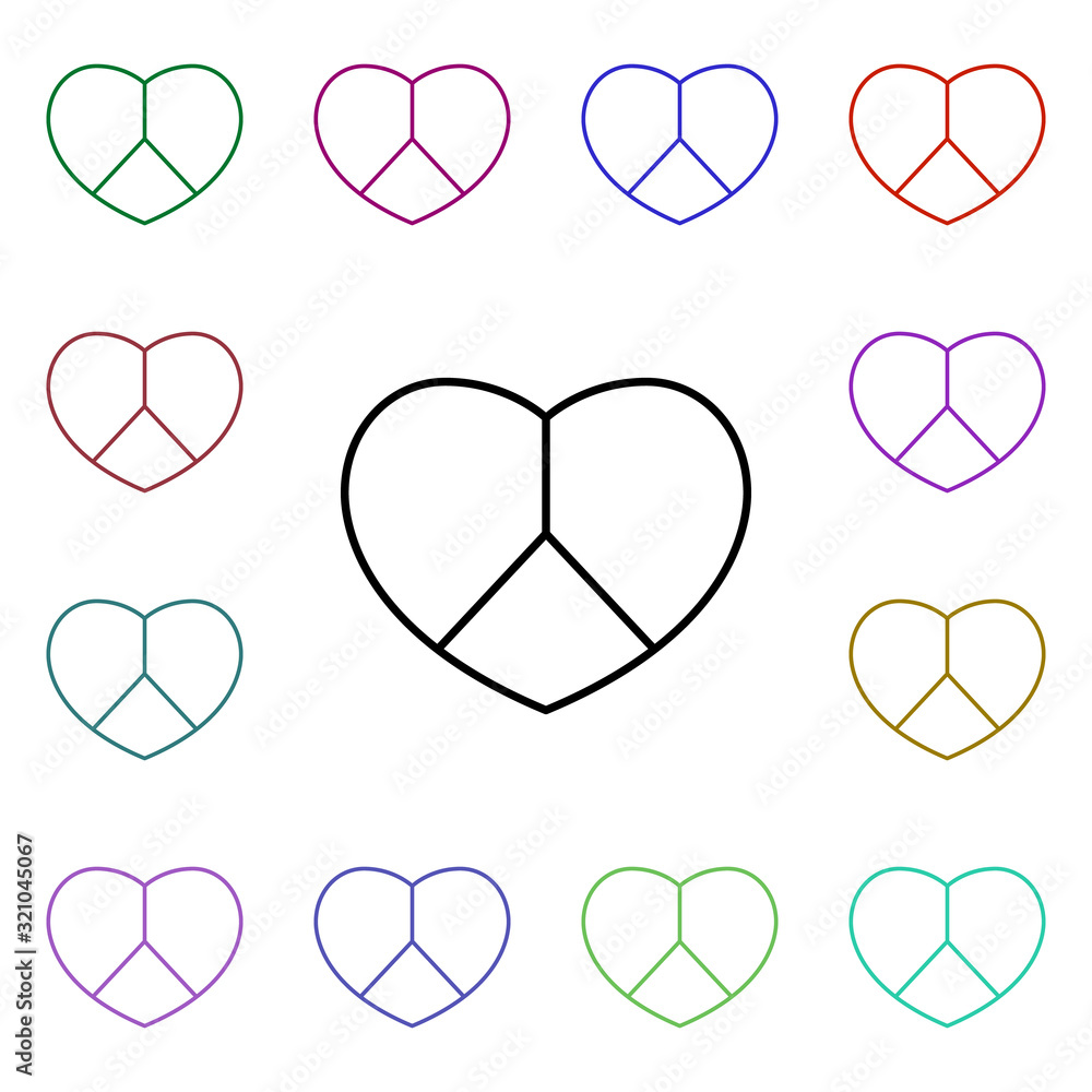 Poster heart and peace symbol multi color style icon. simple thin line, outline vector of heartbeat icons f