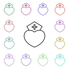 Nurse heart multi color style icon. Simple thin line, outline vector of heartbeat icons for ui and ux, website or mobile application