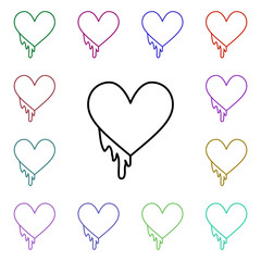 Melting heart multi color style icon. Simple thin line, outline vector of heartbeat icons for ui and ux, website or mobile application