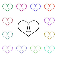 Heart lock with key hole multi color style icon. Simple thin line, outline vector of heartbeat icons for ui and ux, website or mobile application