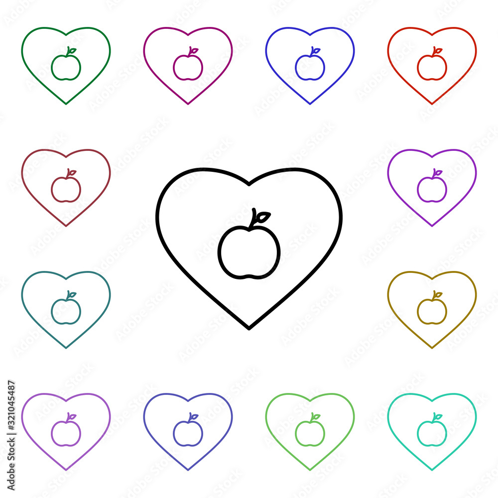 Poster heart apple lover multi color style icon. simple thin line, outline vector of heartbeat icons for ui