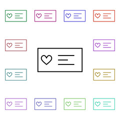 Lover card with heart multi color style icon. Simple thin line, outline vector of heartbeat icons for ui and ux, website or mobile application