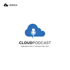 Podcast Cloud Logo, cloud computing with mic podcast logo design.