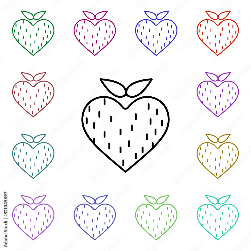 Poster strawberry heart multi color style icon. simple thin line, outline vector of heartbeat icons for ui 