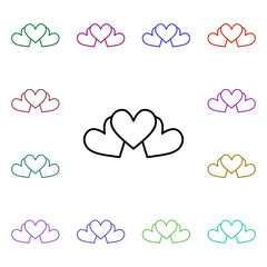 Triple heart chain multi color style icon. Simple thin line, outline vector of heartbeat icons for ui and ux, website or mobile application