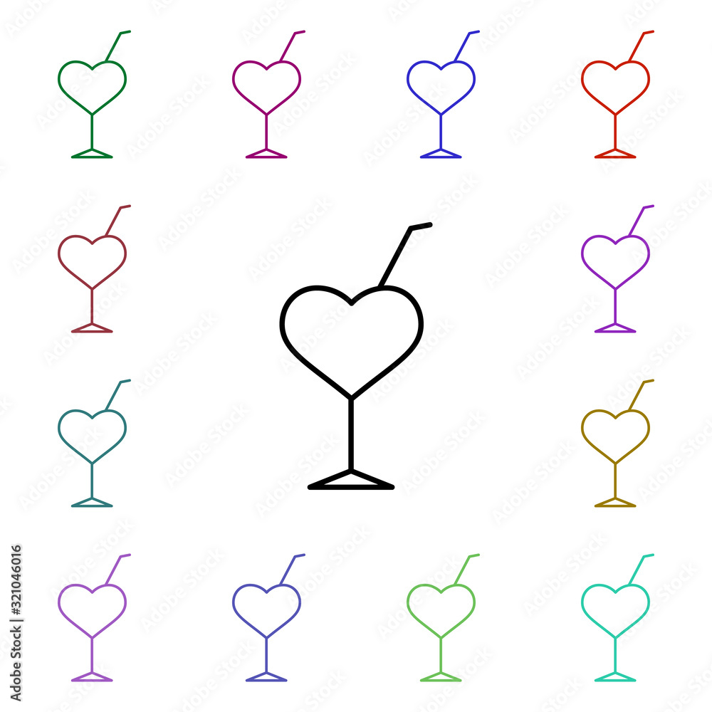 Poster heart shaped glass with straw multi color style icon. simple thin line, outline vector of heartbeat 