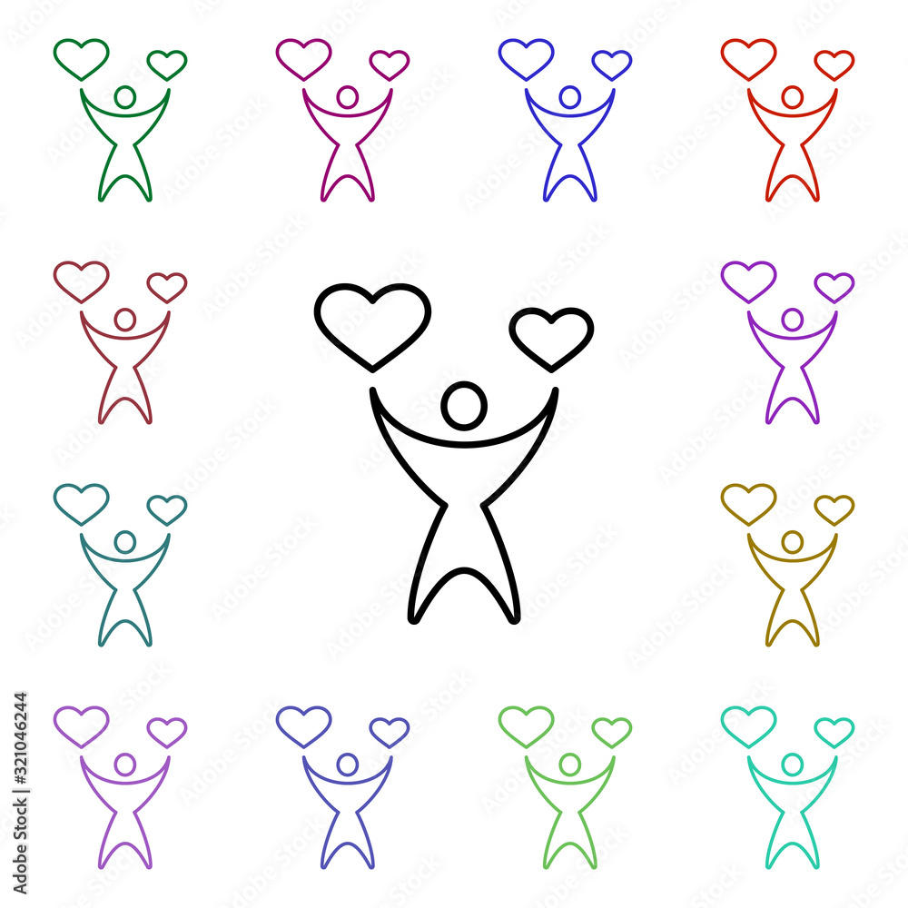 Poster human with 2 hearts multi color style icon. simple thin line, outline vector of heartbeat icons for 