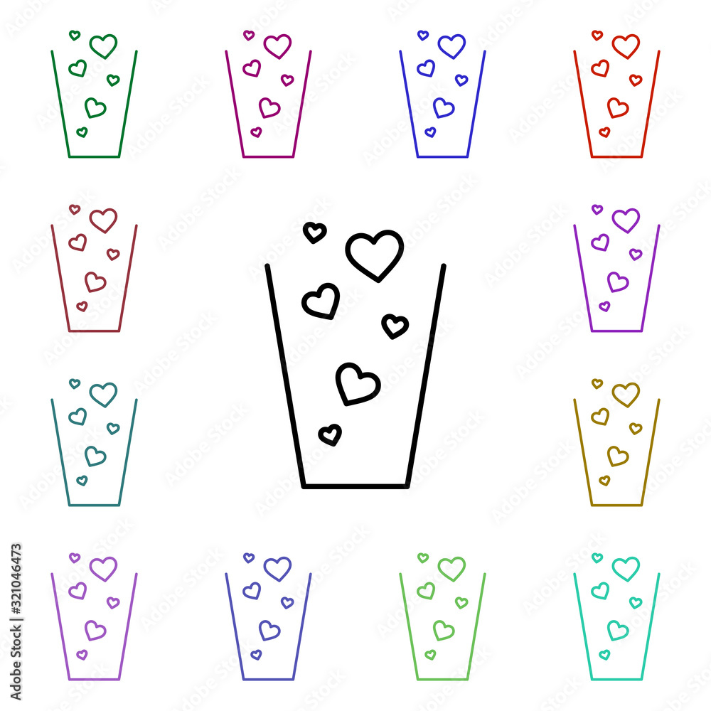 Poster trash container full of heart multi color style icon. simple thin line, outline vector of heartbeat 