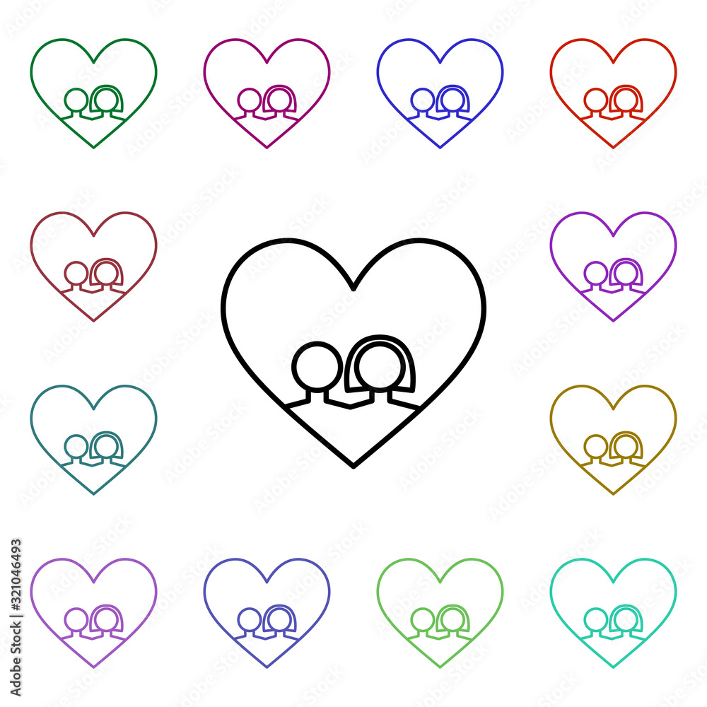 Poster couple in love heart multi color style icon. simple thin line, outline vector of heartbeat icons for