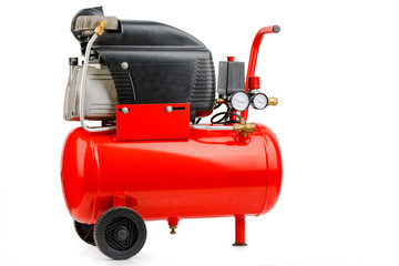 Air compressor. An external compressor. industrial compressor in red on a white background