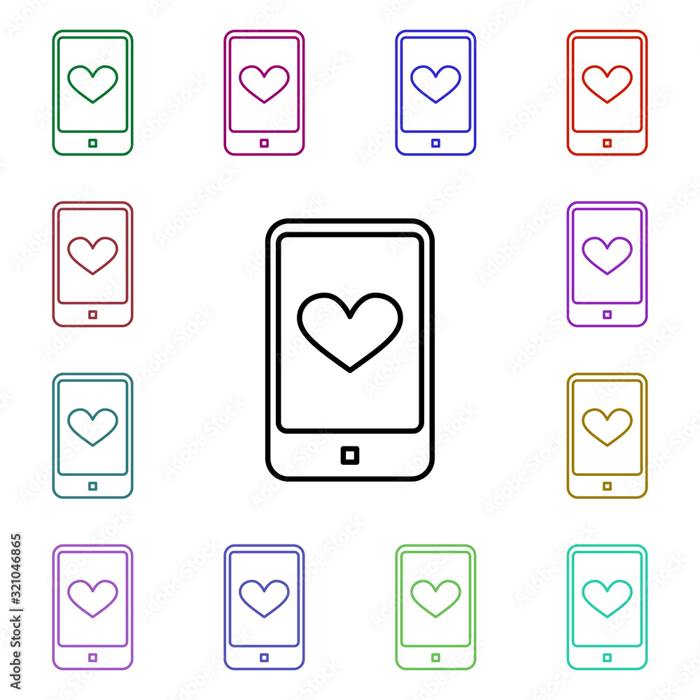 Poster lover calling phone heart multi color style icon. simple thin line, outline vector of heartbeat icon