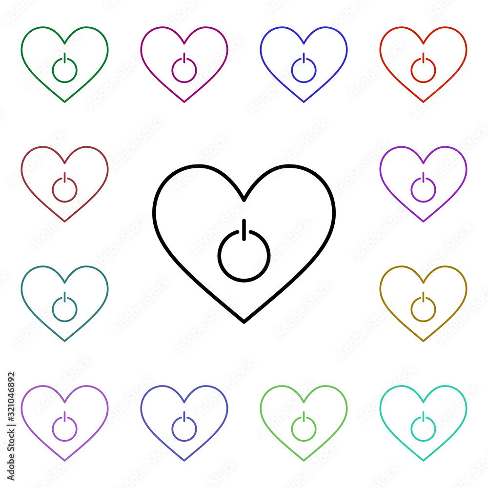Poster heart shaped power button multi color style icon. simple thin line, outline vector of heartbeat icon