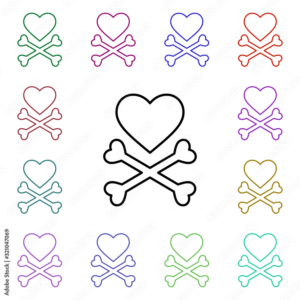 Poster heart and bones cross multi color style icon. simple thin line, outline vector of heartbeat icons fo
