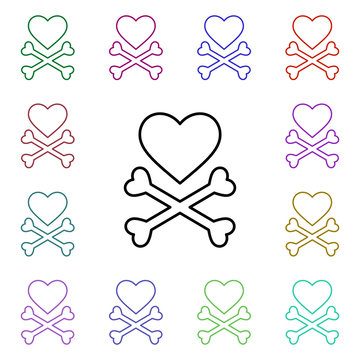 Heart and bones cross multi color style icon. Simple thin line, outline vector of heartbeat icons for ui and ux, website or mobile application