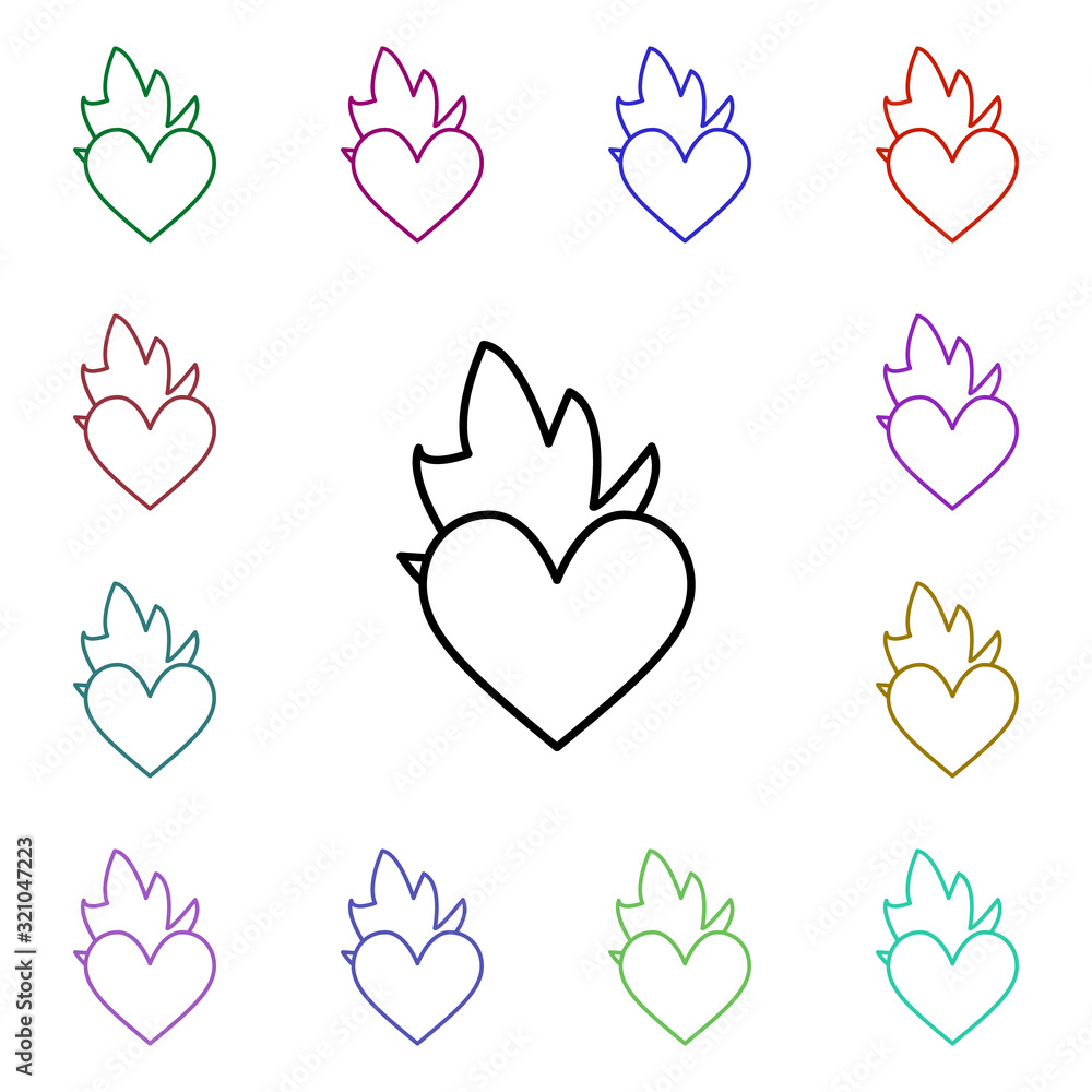 Poster heart of fire multi color style icon. simple thin line, outline vector of heartbeat icons for ui and