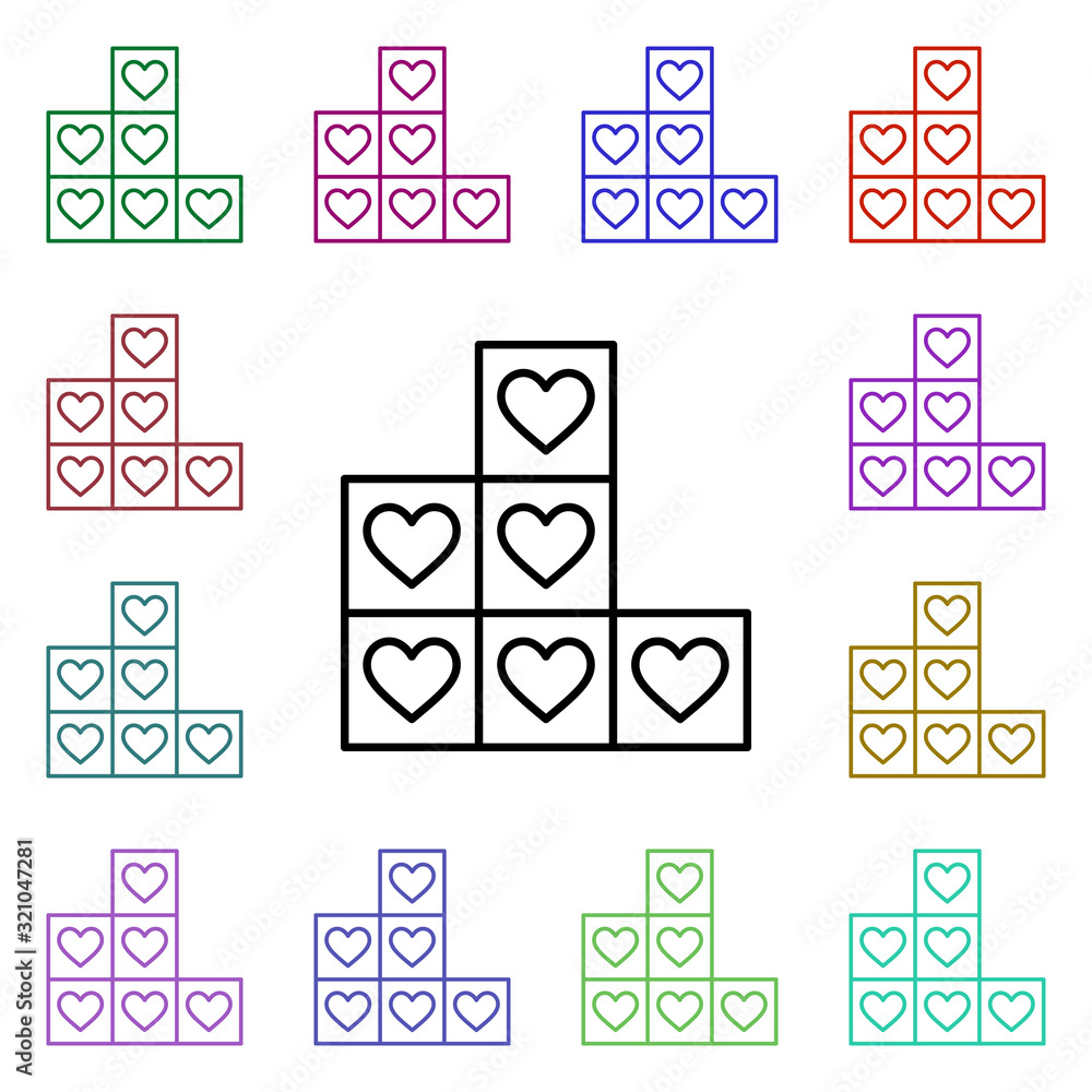 Poster heart town buildings multi color style icon. simple thin line, outline vector of heartbeat icons for