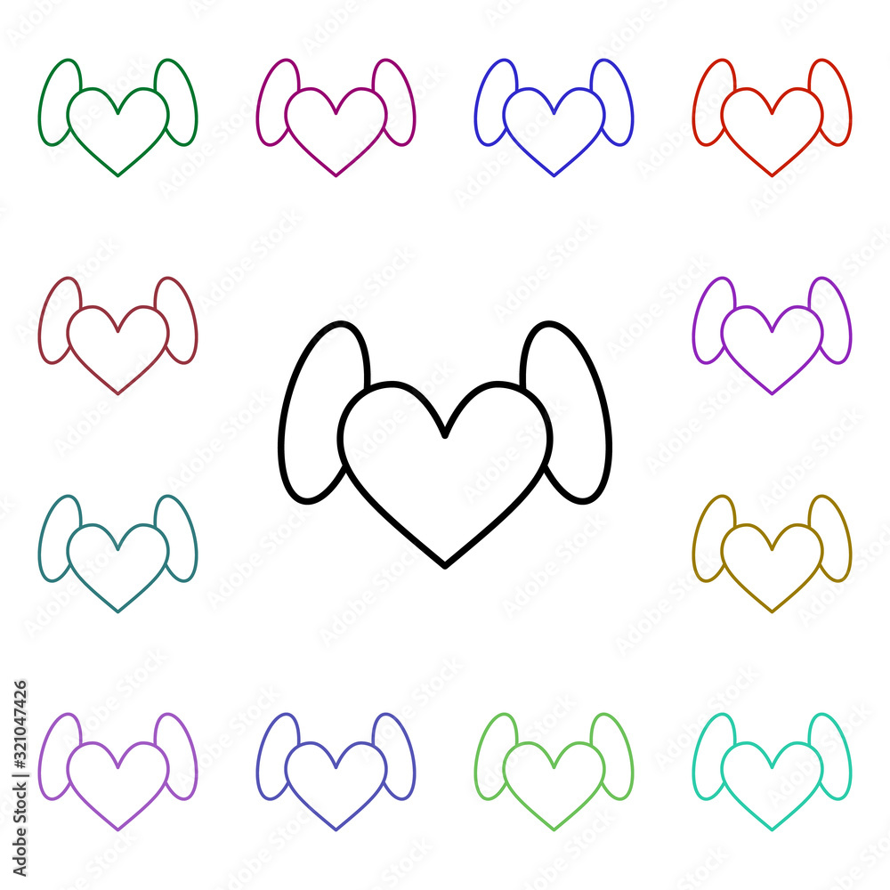 Poster heart with wings multi color style icon. simple thin line, outline vector of heartbeat icons for ui 