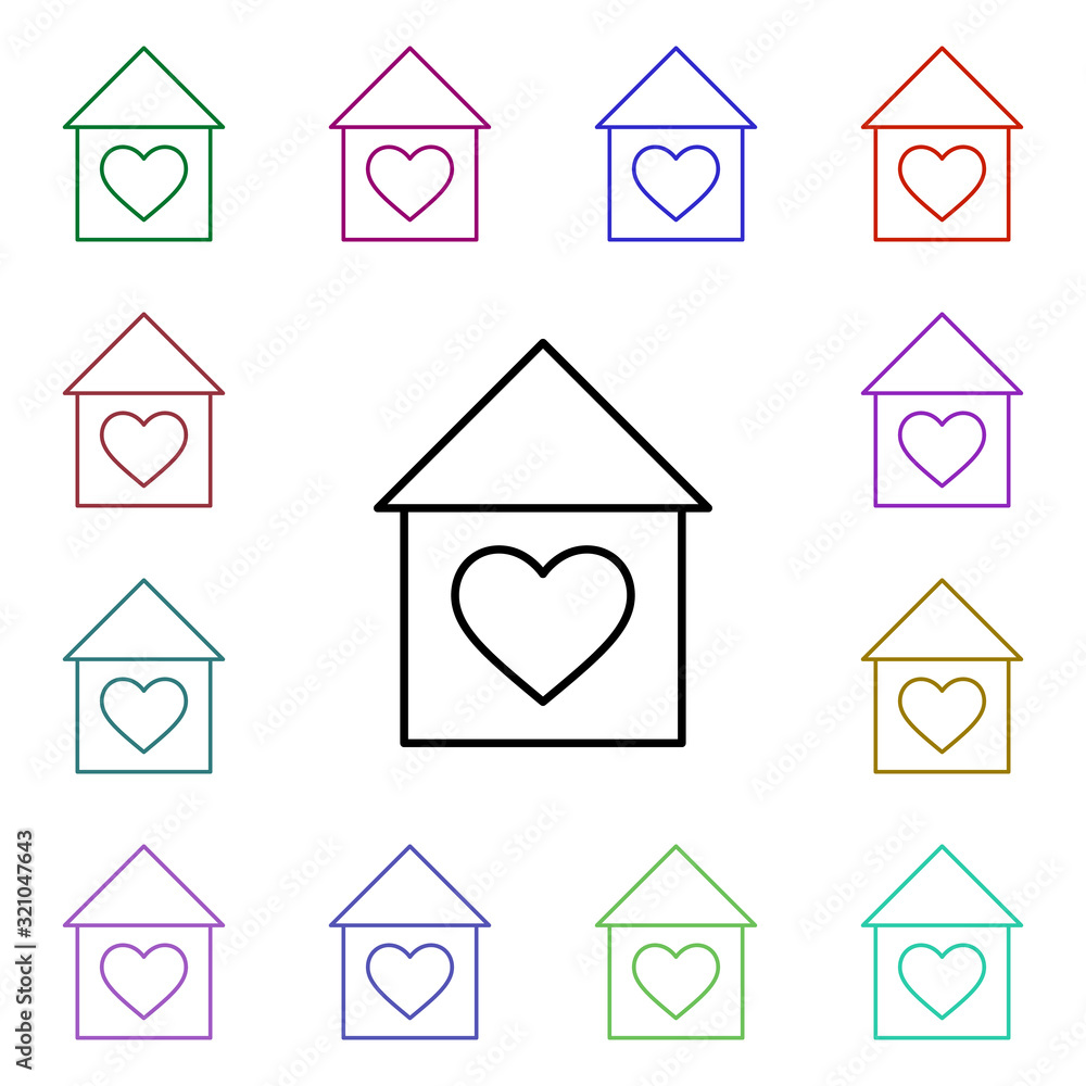 Poster house with heart multi color style icon. simple thin line, outline vector of heartbeat icons for ui 