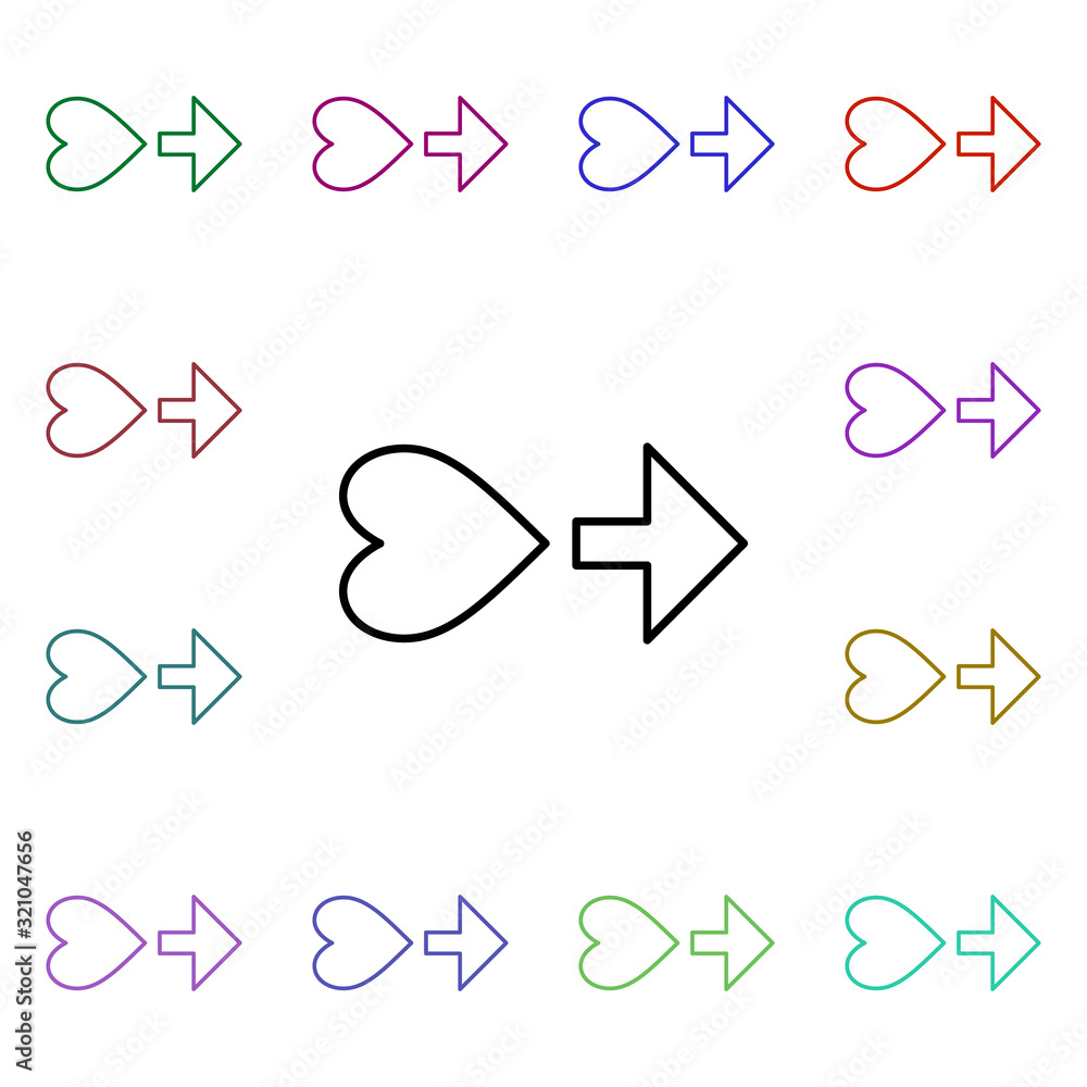 Poster heart direction to right multi color style icon. simple thin line, outline vector of heartbeat icons