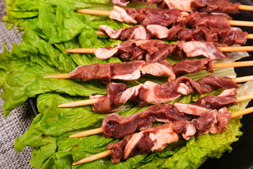Fresh raw beef kebabs can be used as a barbecue food