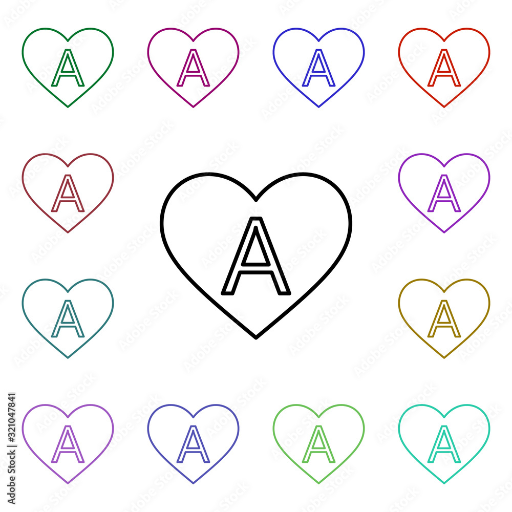 Poster heart with letter a multi color style icon. simple thin line, outline vector of heartbeat icons for 