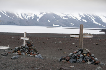 Old wooden cross on the grave, Antarctica
