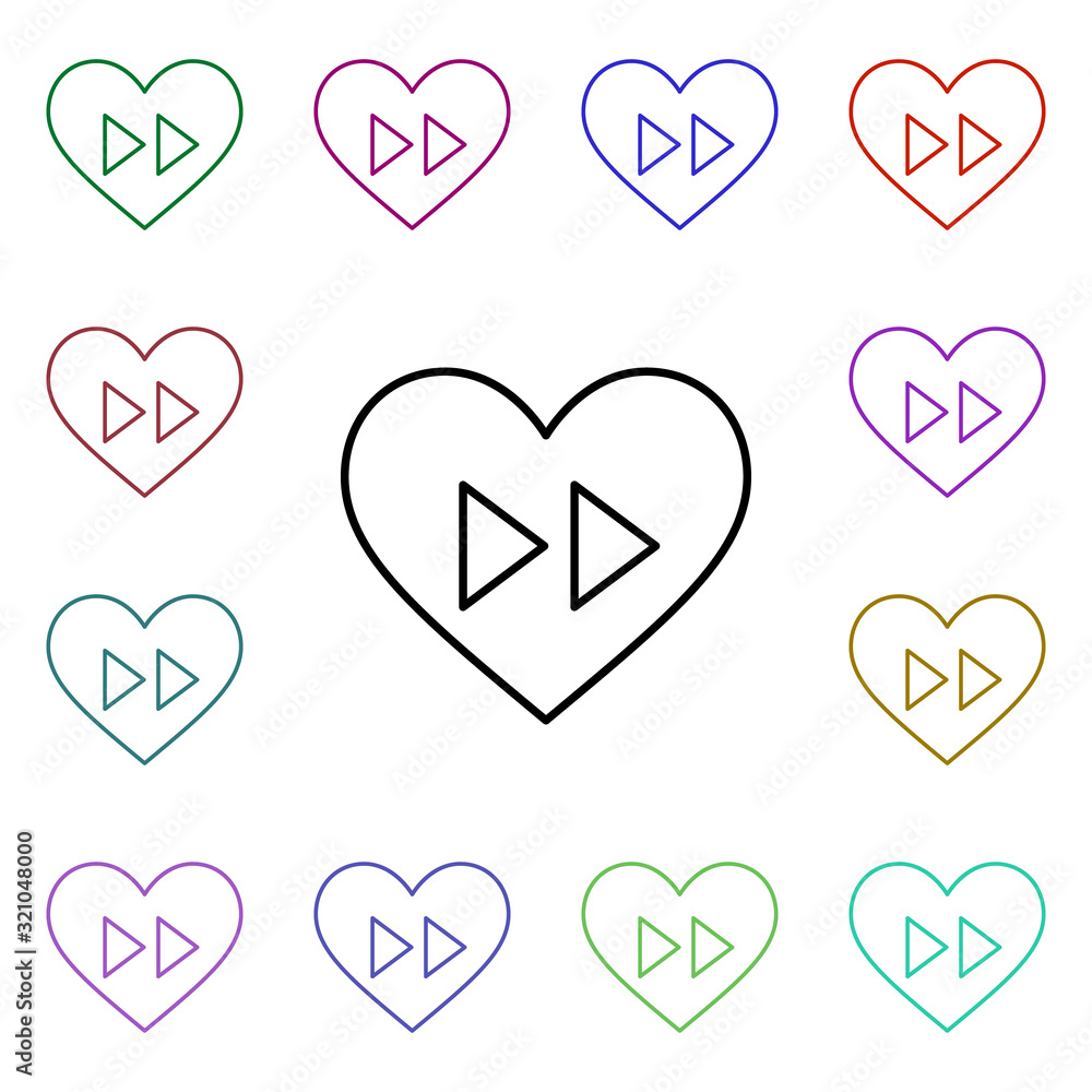 Poster Heart fast forward multi color style icon. Simple thin line, outline vector of heartbeat icons for ui and ux, website or mobile application