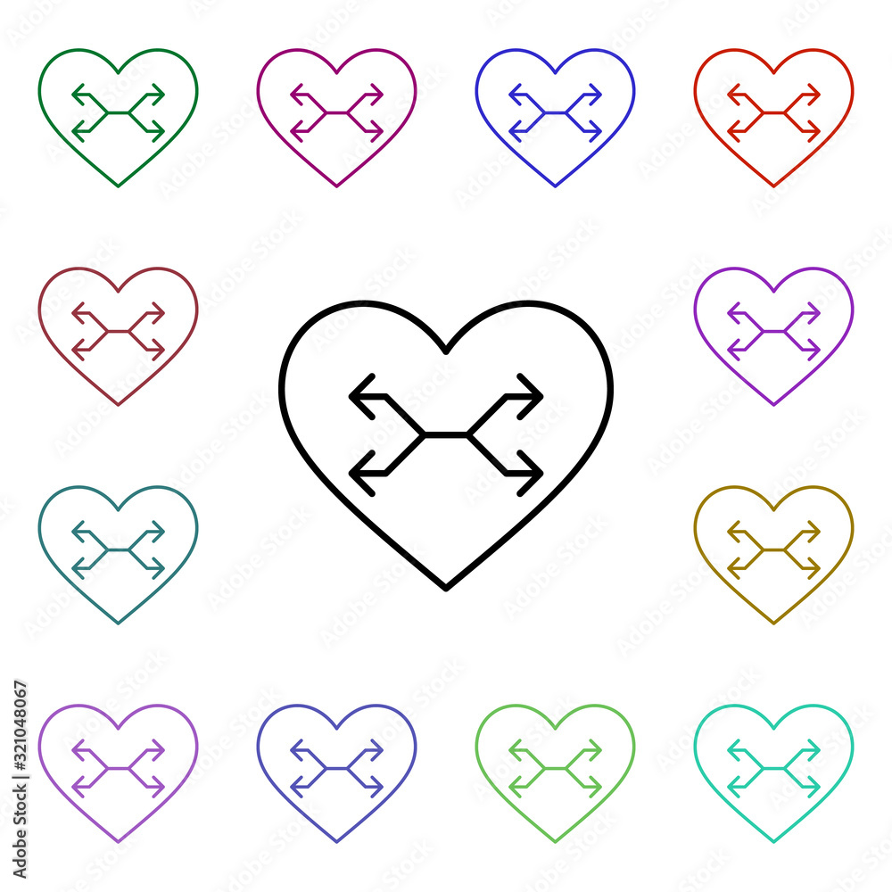 Poster heart shuffle button multi color style icon. simple thin line, outline vector of heartbeat icons for