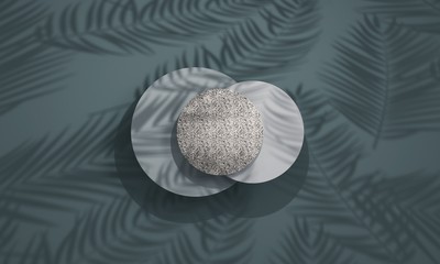 Terrazzo podium with shadow of tropical palm leaves. Cosmetic background for product presentation showcase. 3d rendering - illustration.