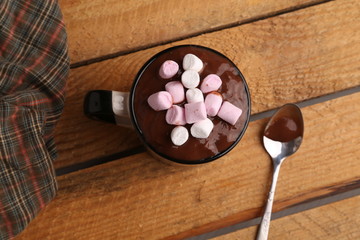 cup of delicious homemade chocolate with marshmallows