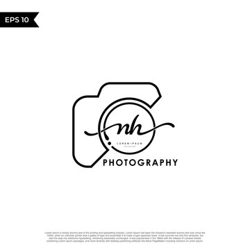 Initial Letter NH with camera. Logo photography simple luxury vector.