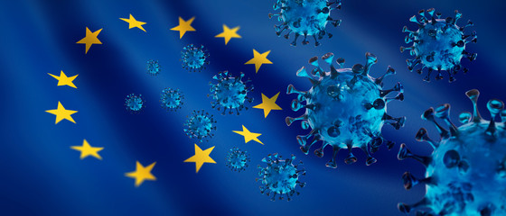 Corona Virus 2019nCoV mit Europa-Flagge © peterschreiber.media